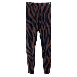 JLUXLABEL Brown Black Zebra Print Velvet Burnout High Waist Leggings Size M NEW